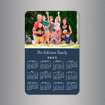 Customizable Photo Name Navy Blue 2025 Calendar Magnet<br><div class="desc">Personalize a 2025 calendar magnet with the people you love. Replace the sample photo and name with your own in the sidebar. The custom text is in a modern white script font. Below it is a small white calendar on a navy blue background. Makes a great custom stocking stuffer. Calendar...</div>