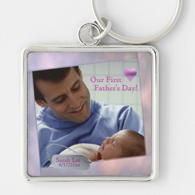 Customizable Photo Our First Fathers Day Key Chain (Front)