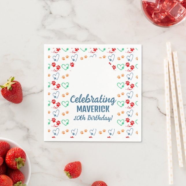Customizable Photo Paw Print Dog Birthday Party Napkin (Insitu)