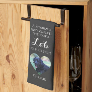 Customizable Photo & Pet Name Lab Charcoal Black Kitchen Towel