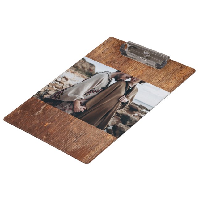 Customizable Photo Rustic Wood Texture Design Clipboard (Angled)