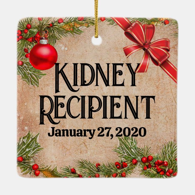 Customizable Photo Transplant Recipient Christmas  Ceramic Ornament (Back)