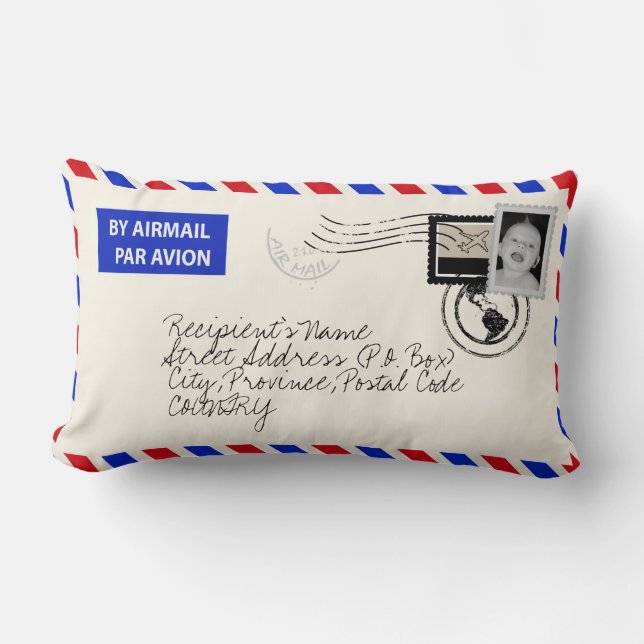 Customizable Photo Upload Airmail Envelope Pillow (Front)