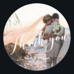 Customizable Photo Wedding Thank You Classic Round Sticker<br><div class="desc">Add your photo,  personalize your name,  date,  and make it your own!  Ideal thank you sticker for weddings,  bridal showers,  birthday parties,  and more!</div>