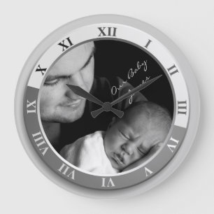 Customizable Photograph Clock Silver Roman Numeral