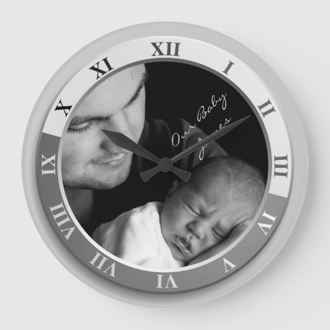 Customizable Photograph Clock Silver Roman Numeral (Front)