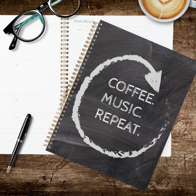 Customizable Phrase Coffee. Music. Repeat. Planner (Creator Uploaded)