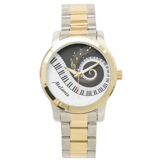 Customizable Piano Keys and Gold Music Notes Watch (Front)