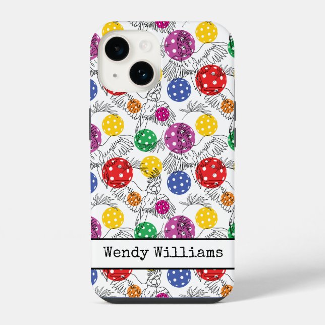 Customizable Pickleball with 🦜parrots, iPhone 14 Case (Back)