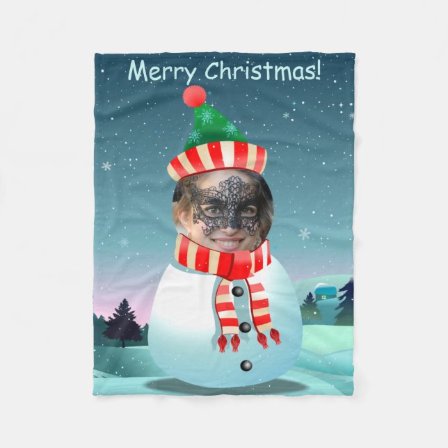 Customizable Picture Snowman Fleece Blanket (Front)