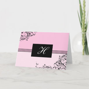 Customizable Pink and Black Monogrammed Card