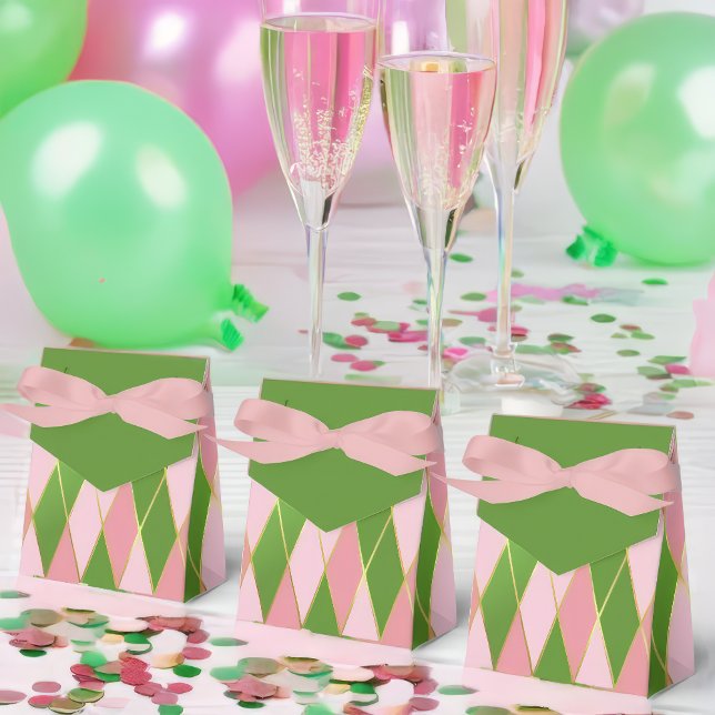 Customizable Pink and Green Argyle  Favor Box (Festive Pink and Green Party Celebration Favor Boxes )