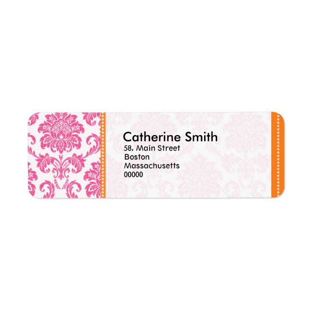 Customizable Pink and Orange Damask Address Labels (Front)