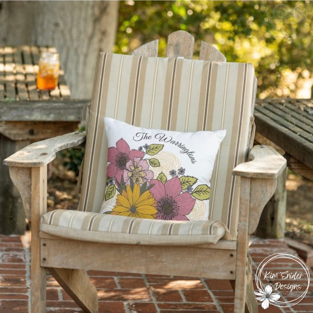 Customizable Pink and Orange Florals  Outdoor Pillow (Creator Uploaded)