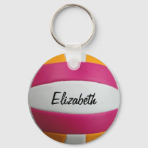 Customizable Pink and Orange Volleyball Keychain