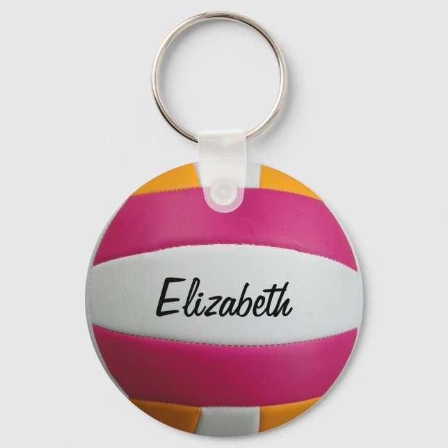 Customizable Pink and Orange Volleyball Keychain (Front)