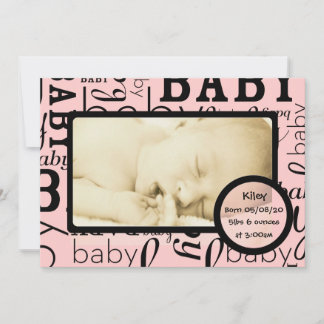Customizable pink baby photo announcements