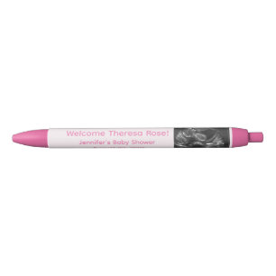 Customizable Pink Baby Shower Photo Favours Black Ink Pen