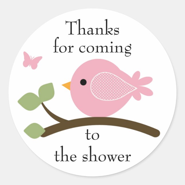 Customizable pink bird round sticker (Front)