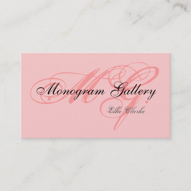 Customizable Pink Black Monogram Business Card (Front)