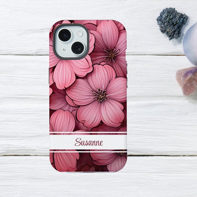 Customizable Pink Blossom Floral Flower iPhone 15 Case (Creator Uploaded)