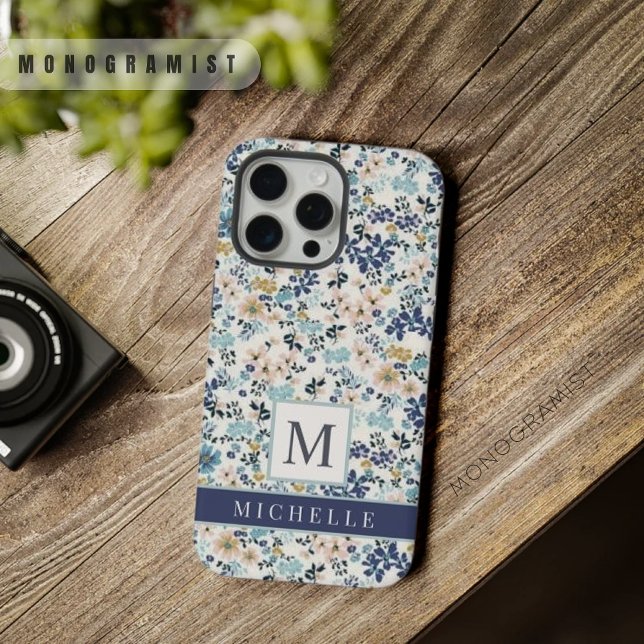 Customizable Pink Blue Flowers White Floral iPhone Case (Customizable Pink Blue Flowers White Floral iPhone Case)