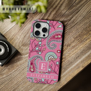 Customizable Pink Blue White Paisley Pattern iPhone 15 Pro Max Case