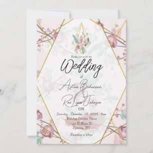 Customizable Pink Boho Wedding Invitation
