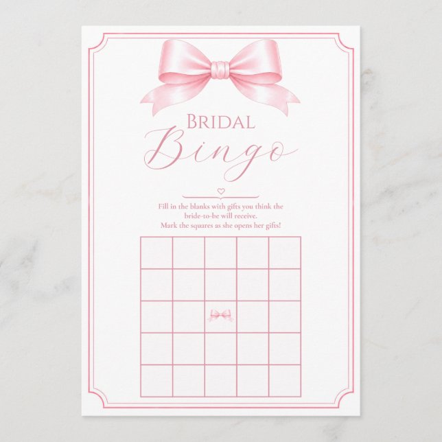 Customizable Pink Bridal Shower Bingo Gift Game  (Front)