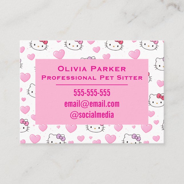 Customizable Pink Business Card for Pet Sitter (Front)