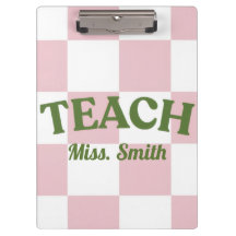 Customizable Pink Chequered Teacher Clipboard