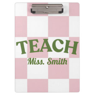 Customizable Pink Chequered Teacher Clipboard
