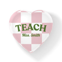 Customizable Pink Chequered Teacher Paperweight