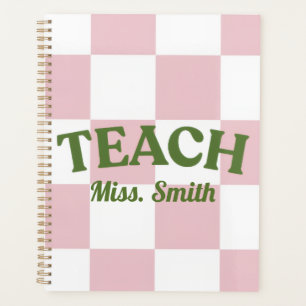 Customizable Pink Chequered Teacher Planner