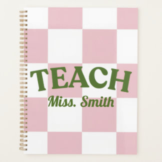 Customizable Pink Chequered Teacher Planner