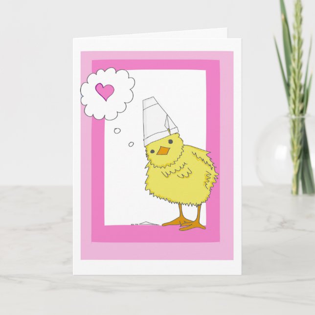 Customizable Pink Chicken Valentine’s Day Card (Front)