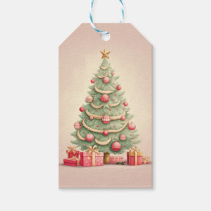 Customizable Pink Christmas Tree Gift Tags