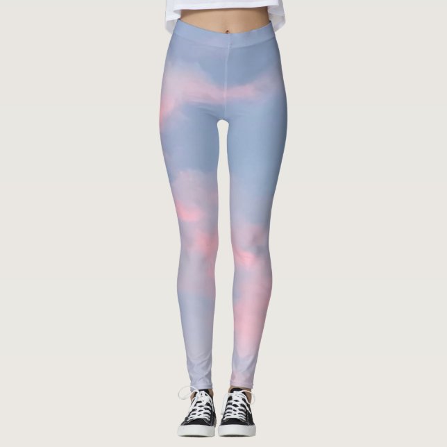 Customizable Pink Clouds Leggings (Front)