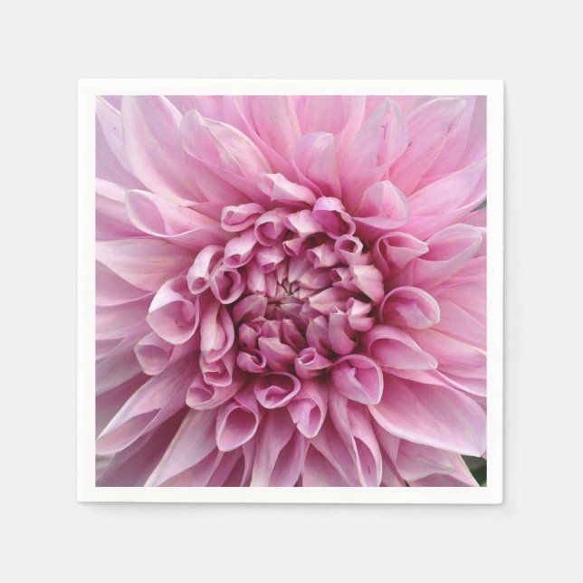 Customizable Pink Dahlia Floral Paper Napkins (Front)