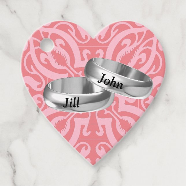 Customizable pink damask favour tags (Front)