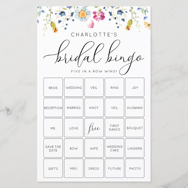 Customizable Pink Floral Bingo Game Card (Front)