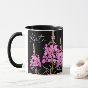 Customizable pink floral boho Kate name black Mug