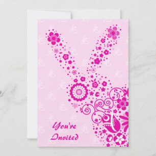 Customizable Pink Flower Rabbit Party Invitation