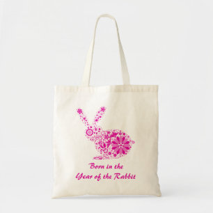 Customizable Pink Flower Rabbit Tote Bag