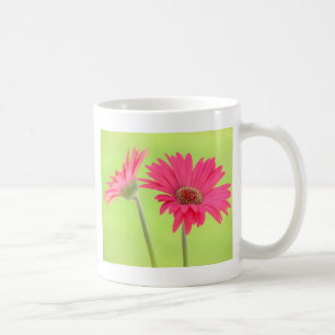 Customizable Pink Gerber Daisies on Green Coffee Mug