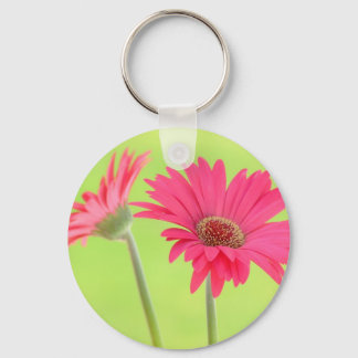 Customizable Pink Gerber Daisies on Green Keychain