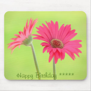 Customizable Pink Gerber Daisies on Green Mouse Pad