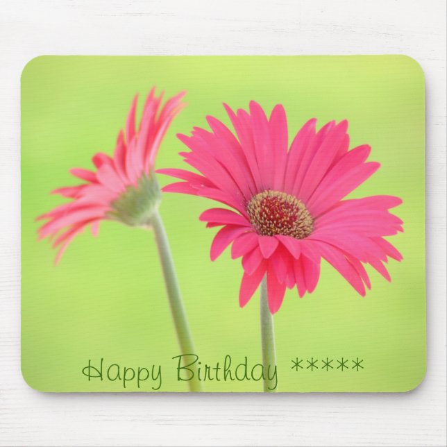 Customizable Pink Gerber Daisies on Green Mouse Pad (Front)