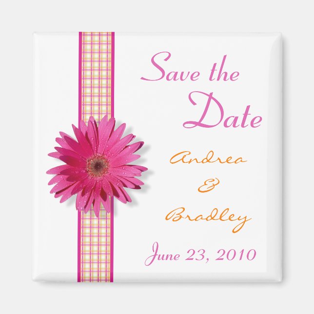 Customizable Pink Gerbera Daisy Monogram Magnet (Front)