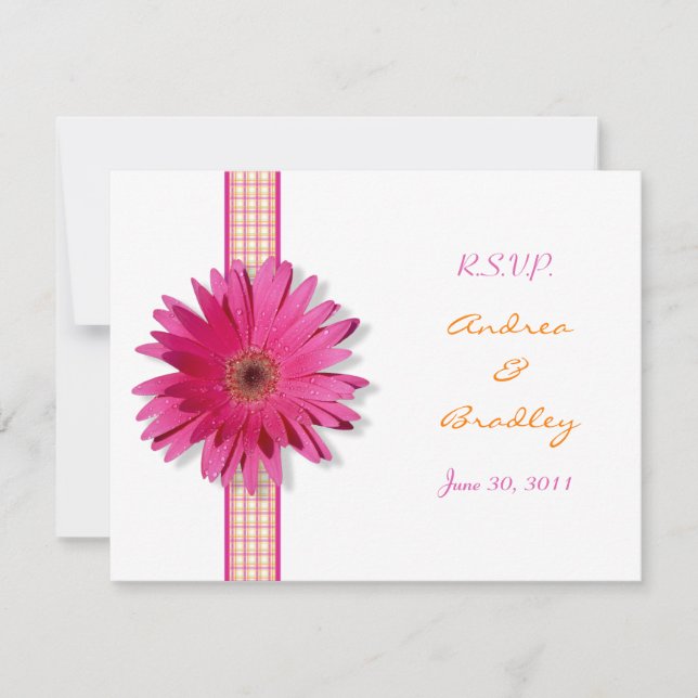 Customizable Pink Gerbera Daisy Response Card (Front)